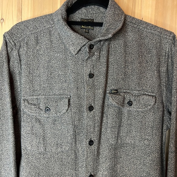 Obey Gray Button Up Shirt M Men's Long Sleeve Textured Twill Workwear Streetwear - Picture 2 of 8